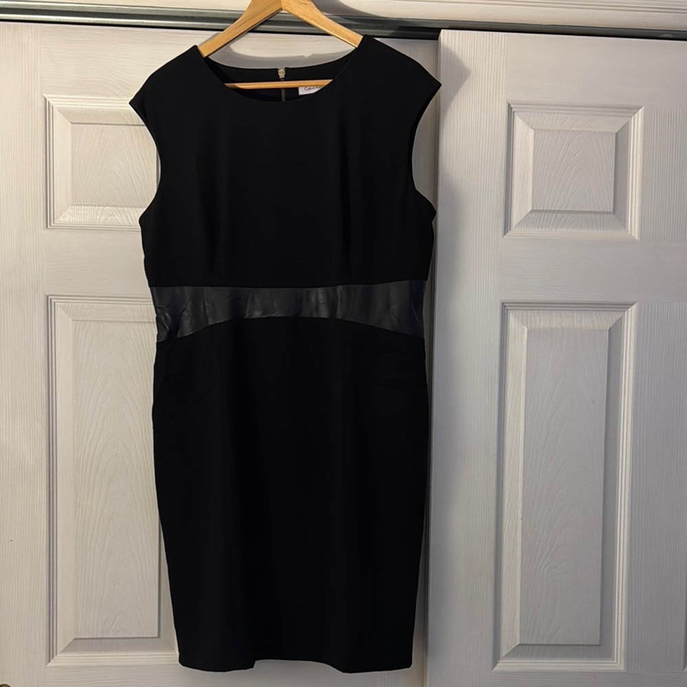 Calvin Klein Black Midi Dress with Leather Detail